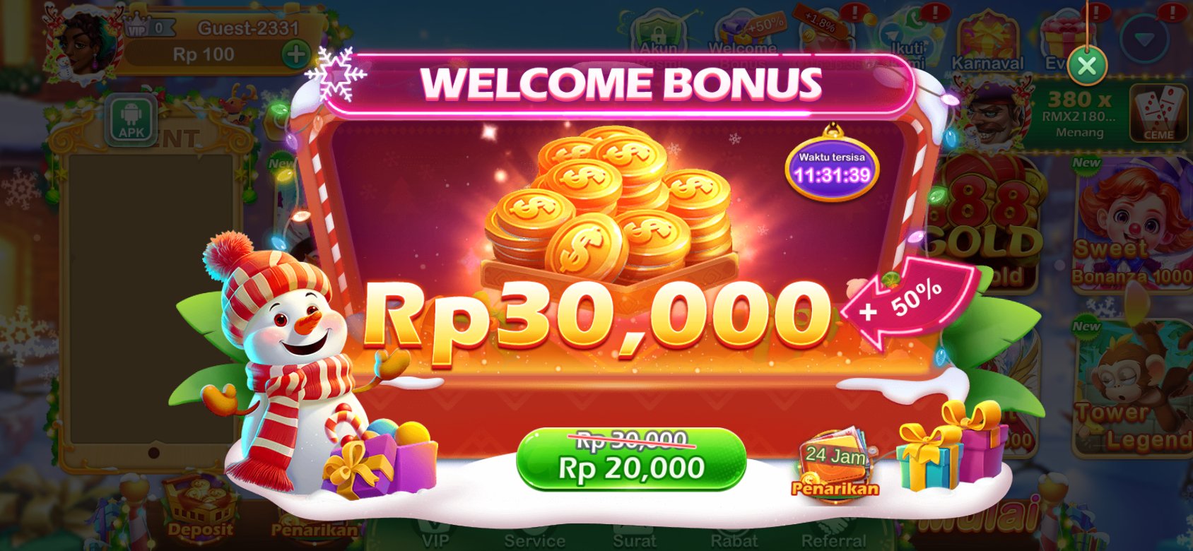 Promosi Bonus Pendaftaran di 777zx dengan tambahan 50%.